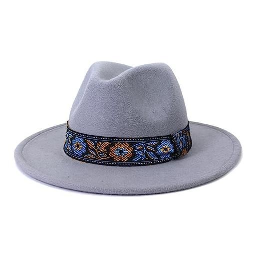 Wvapzxx autunno inverno donna uomo cintura a nastro a tesa larga cappello fedora in feltro di lana cappello jazz panama solido