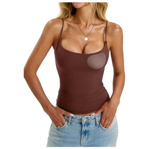 EasyGala canottiera imbottita da donna con doppia fodera con spalline sottili incorporate reggiseno camicie aderenti in tessuto estivo di base 2025, bianco panna. , s