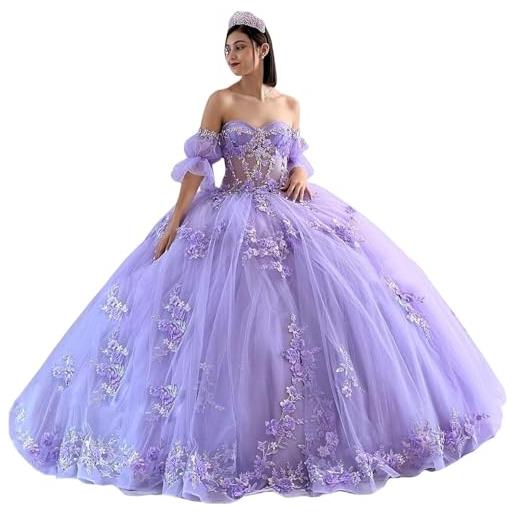 Yifanier abiti quinceanera con maniche a sbuffo e applicazioni in pizzo abiti quinceanera con fiori 3d e abito quinceanera con spalle scoperte mt034