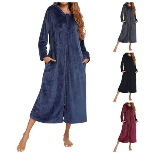 Generisch tuta lunga da donna, elegante, morbida, vestaglia invernale in flanella, con tasche, accappatoio caldo per la casa, in pile, colore: rosso, xxl