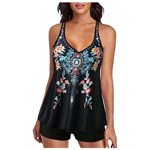 HEONSATI set costumi da bagno tankini da donna due pezzi vita alta costume taglie forti mare spiaggia piscina costumi da bagno curvy push up swimwear imbottito vita alta brasiliana contenitivo