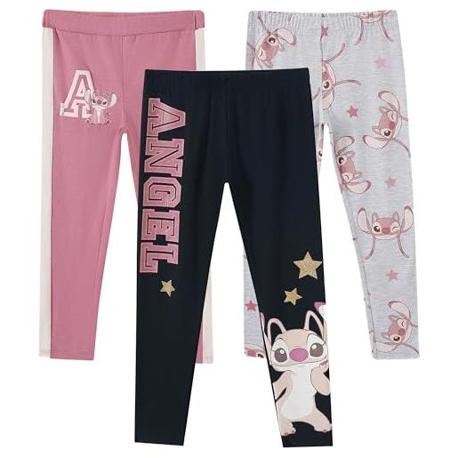 Disney lilo & stitch, minnie mouse, frozen princess girls 3 pack legging pants set per bambini piccoli e grandi, lilo and stitch - grigio/rosa/nero, 4