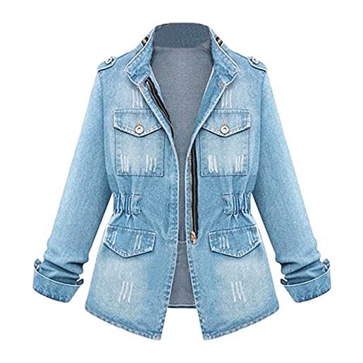 OBiQuzz giacca di jeans da donna, in jeans, con bottoni, in jeans, elasticizzata, per le mezze stagioni, per la primavera, sottile, leggera, estiva, in denim, con trench coat s-xxl, bianco, xl