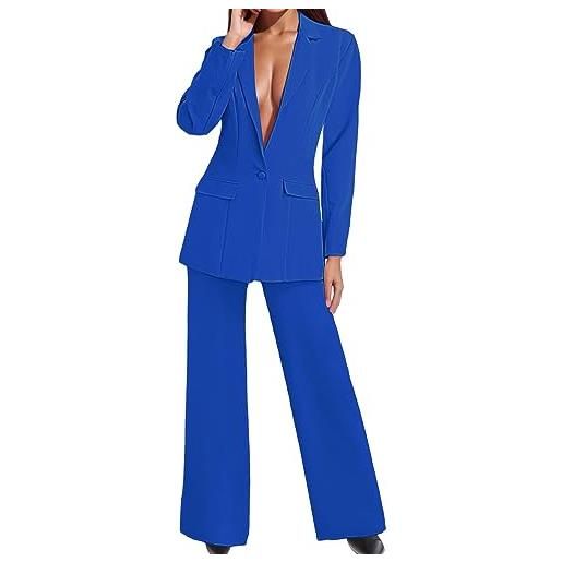 Vhersily 2 pezzi tailleur donna giacca - completo estivo da donna pantalone palazzo scollo v profondo bottone lunghi a vita alta set di due pezzi completi di pantaloni da cerimonia