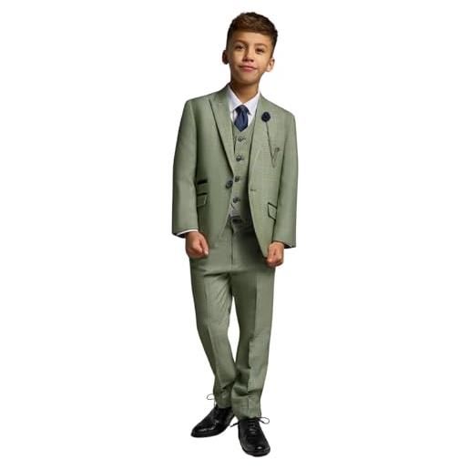 TruClothing tuta da ragazzo in tweed a quadri verde salvia 3 pezzi su misura per matrimonio, salvia, 13 anni