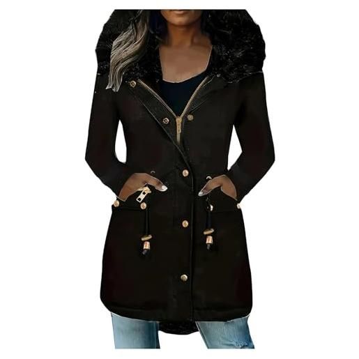 Generico cappotti invernali da donna elegante moda giacche antivento in pile termici trench con bottoni/zip giubbotti imbottiti giubbini casual outdoor parka slim fit giacca donnas