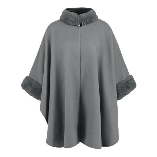Uqezagpa poncho da donna invernale caldo mantello con bordo peloso aperto davanti cardigan oversize maglione sciolto mantello scialle avvolgere outwear giacche eleganti all'aperto, nero , taglia unica
