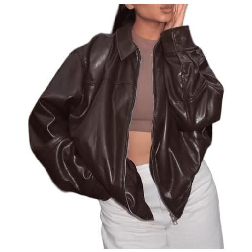 TOSHIKII giacca bomber in pelle per le donne autunno trendy zip up pu cappotto in pelle lapel slim faux leather biker moto varsity giacche