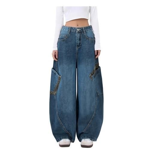Vhersily donne gamba larga jeans - baggy jeans donna denim cargo pantaloni sportivi larghi uomo y2k pantaloni da paracadute con tasche