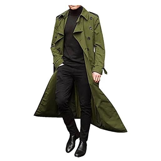KINKOCCL trench formale da uomo trench in lana slim fit con cappuccio doppiopetto giacche lunghe cappotto giacca a vento outwear cappotto di lana cappotto lungo doppio petto, 0a-verde, xl