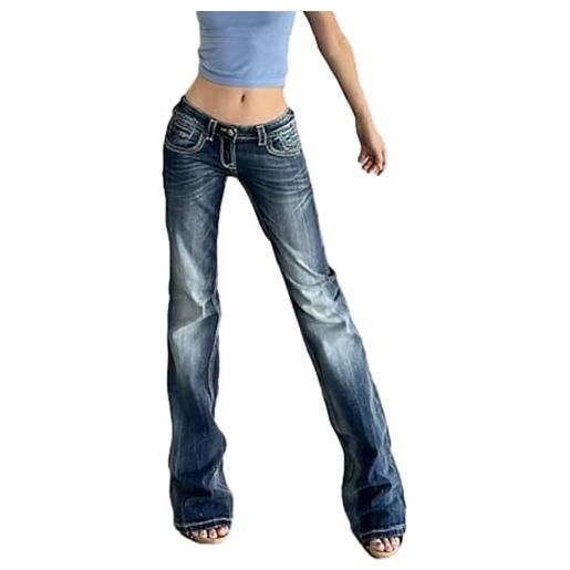 Sawmew pantaloni a zampa da donna jeans skinny elasticizzati vita bassa pantaloni in denim y2k a gamba dritta jeans a zampa blu retrò pantaloni lunghi bootcut streetwear vintage(m)