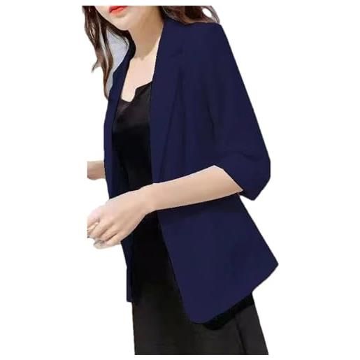 Generic giacca corta da donna in cotone e lino, con bottone singolo, abbigliamento estivo casual, marina militare, xl