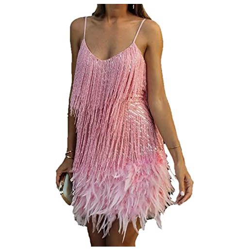 kewing abito da donna gonna slip nappa abito senza maniche con frange piume di paillettes gonna donna moda festa abito club cocktail abiti da lavoro abiti da sera