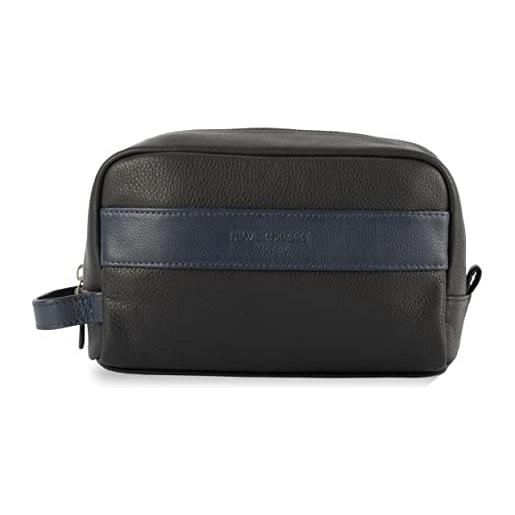 Silver Street London walter - beauty case da uomo, in pelle di alta qualità, borsa da viaggio, trousse per trucchi e rasatura, con fodera impermeabile e tasche interne, blu, l, beauty case