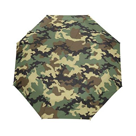 BIGJOKE - ombrello a 3 pieghe con apertura automatica e chiusura automatica, motivo mimetico, antivento, da viaggio, leggero, compatto, per ragazzi e ragazze, uomini e donne