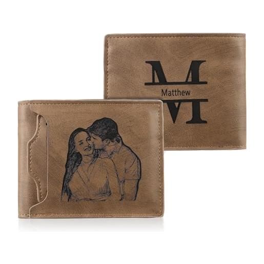 kaululu portafoglio personalizzato per uomo portafoglio con foto con incisione alfabeto e nomi portafoglio pieghevole con porta carte identità per papà marito regalo personalizzato per uomo