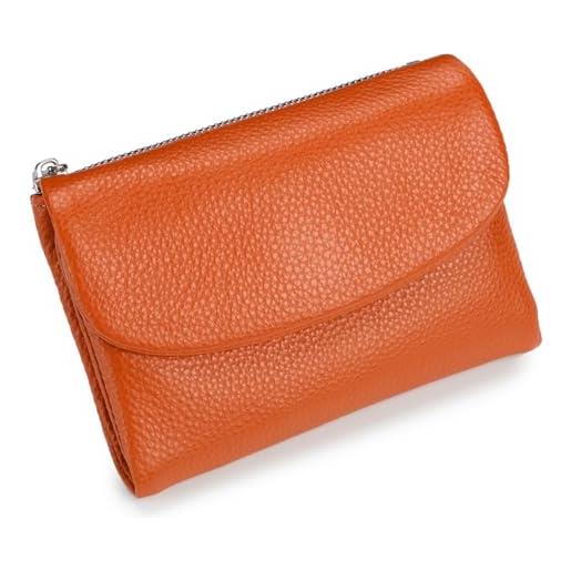 ThiCc pebble - portafoglio in vera pelle morbida a tre pieghe con blocco rfid, con tasca per monete, scomparti per carte di identità, piccola pochette per viaggi, lavoro, uso quotidiano, arancione, s