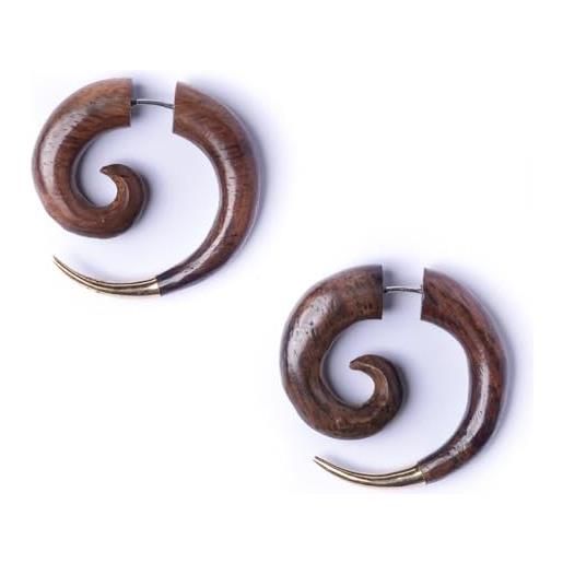 81stgeneration Orecchini Pendenti In Legno Naturale Intagliato A Mano Con Ganci Argento 925 - Gioielli Tribali Rotondi Marrone