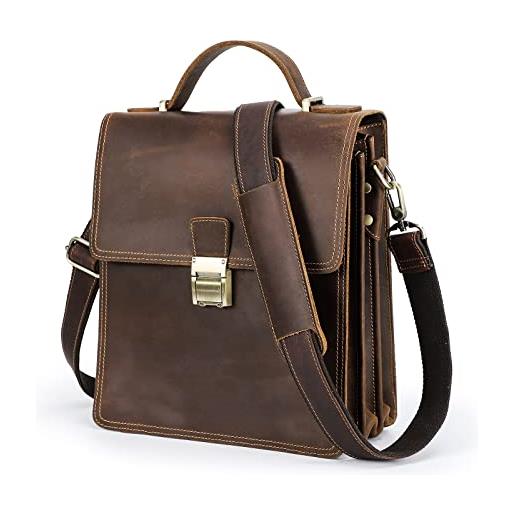 Contacts borsa a tracolla da uomo in vera pelle, con password, antifurto, per tablet da 26,5 cm, borsa a tracolla da viaggio, marrone, m