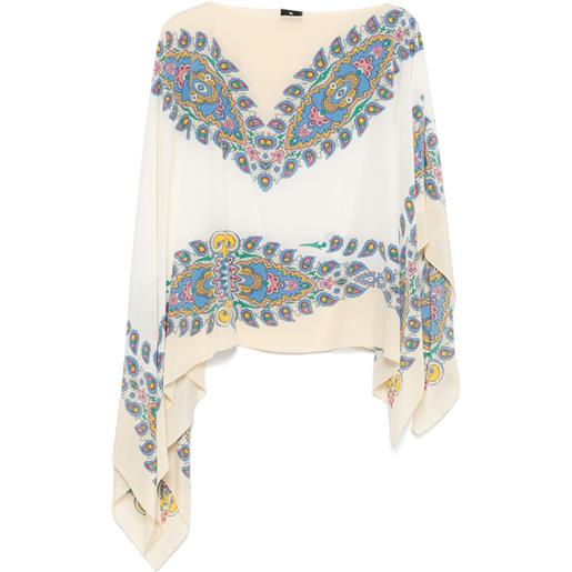 ETRO poncho in seta con stampa paisley - toni neutri