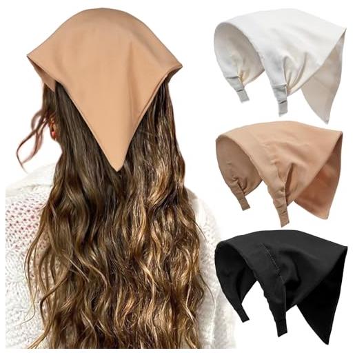 HAIMEIKANG fasce per capelli con motivo floreale, da donna, stile bohémien, a triangolo, tinta unita, stile vintage (nero, marrone, beige)