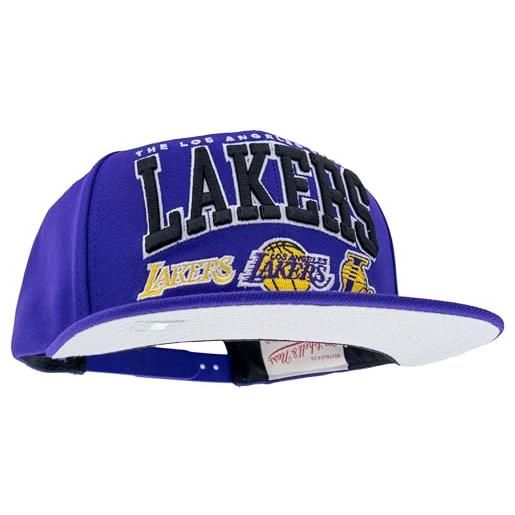 Mitchell & Ness nba/hwc champ stack cappellino snapback da baseball - los angeles lakers, nero, 100% poliestere, regolabile, uomo, donna, bambino, unisex, primavera, estate, autunno, inverno