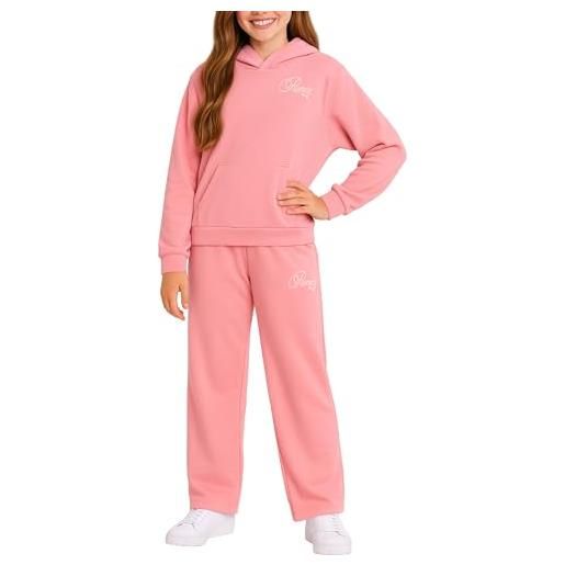 PUMA set di pantaloni da ragazza - 2 pezzi felpa con cappuccio per bambini e pantaloni della tuta svasati a gamba larga (taglie: 7-14), rosa chiaro, 8-10