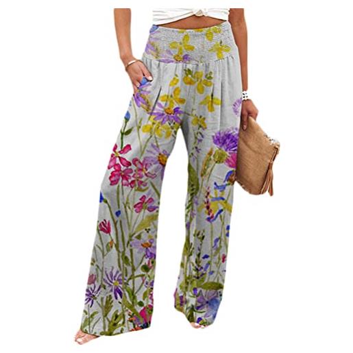 Onsoyours pantaloni estivi da donna a gamba larga in cotone estivo a vita alta stampati con tasca in stile vintage eleganti a stampa completa xl