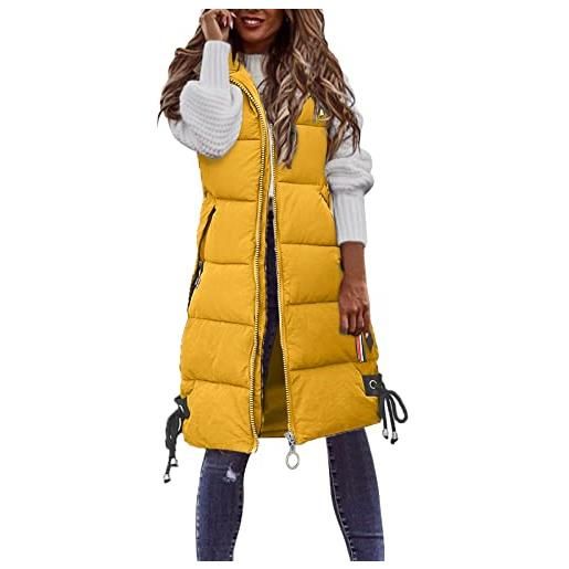 RUITOTP gilet donna lungo invernale giacca con cappuccio caldo piumino smanicato imbottita trapuntato elegante senza maniche spesso giubbotto con cerniera parka cappotti con tasche quotidiano