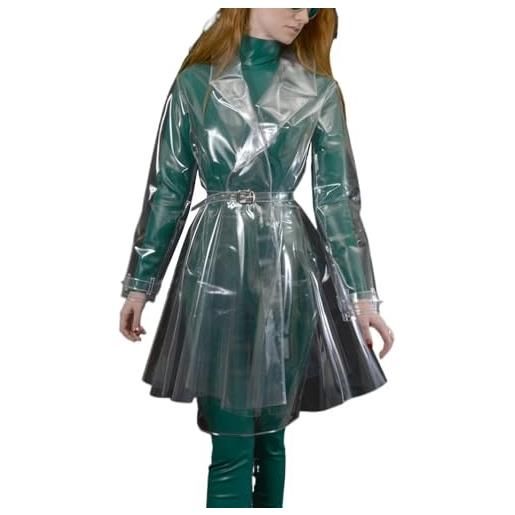 MITCJS trench in plastica pvc per le donne in pvc trasparente con risvolto collo a maniche lunghe cappotti lunghi capispalla giacca con cintura impermeabile in vinile, trasparente, small