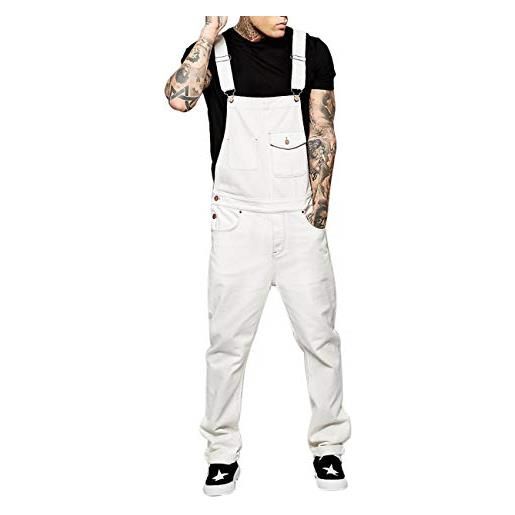 N / D - salopette da uomo slim fit, in denim strappato con tasca bianco xl