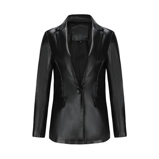 OULIWANGLUO giacca corta da donna in pelle leggera, con collo a risvolto, sottile, in similpelle, casual, per la primavera e l'autunno, marrone, m