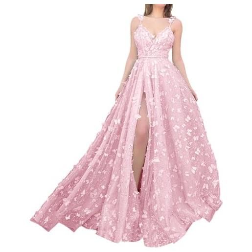Generico abiti da ballo in tulle da donna abito da ballo con farfalla 3d corsetto scintillante spacco lungo applicazioni in pizzo abito da sera formale red 3xl