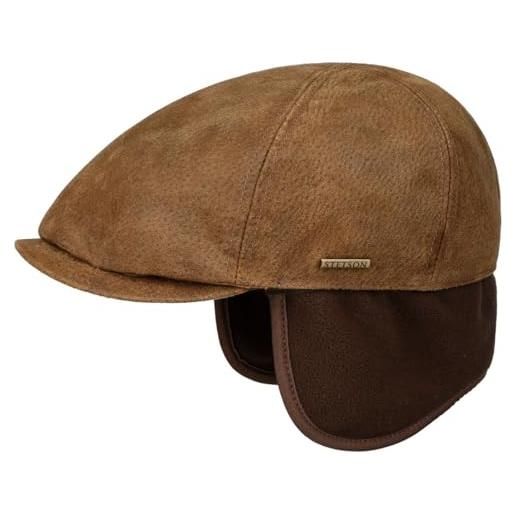 Stetson coppola con paraorecchie pigskin uomo - berretto in pelle cappello piatto fodera, visiera inverno autunno/inverno - l (58-59 cm) cognac