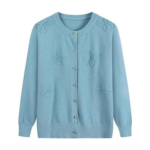 LIUYUYOUGO cardigan da donna cardigan lavorato a maglia per anziani e di mezza età cardigan jacquard a farfalla da nonna a maniche lunghe leggero con bottoni in maglia azzurro chiaro m