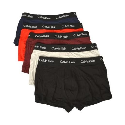 Calvin Klein boxer uomo ck confezione 5 pezzi elastico a vista cotone elasticizzato articolo nb2734o, rfb blues/red/bordeaux/pearl grey/black, size xl/in 40-42 / cm. 102-107