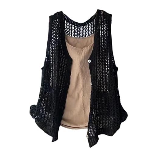 RWGSNB gilet donna, canotta all'uncinetto donna morbido cotone bottoni sul davanti senza maniche cardigan estivo traforato canotta casual maglia leggera copricostume per l'uso quotidiano e feste col