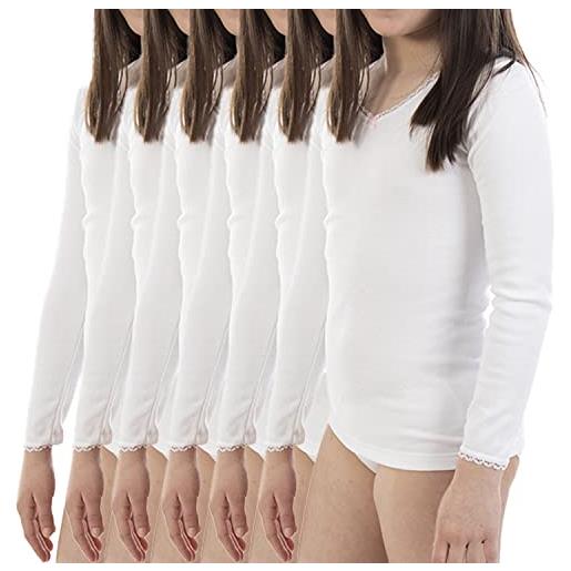 LACOTEX L C T maglia intima termica da bambina l144 a maniche lunghe e collo a v con punta. Confezione risparmio da 6 unità della stessa taglia e colore. Bianco 14 anni