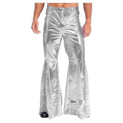 Pantaloni Uomo Lucidi A Zampa D'elefante Con Paillettes, Anni '70, Per Feste Disco E Carnevale, Colori Oro, Argento, Nero, Blu, Taglie S-3XL - 4