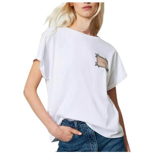 TWINSET t-shirt con etichetta logo e ricamo da donna bianco ottico - x-small