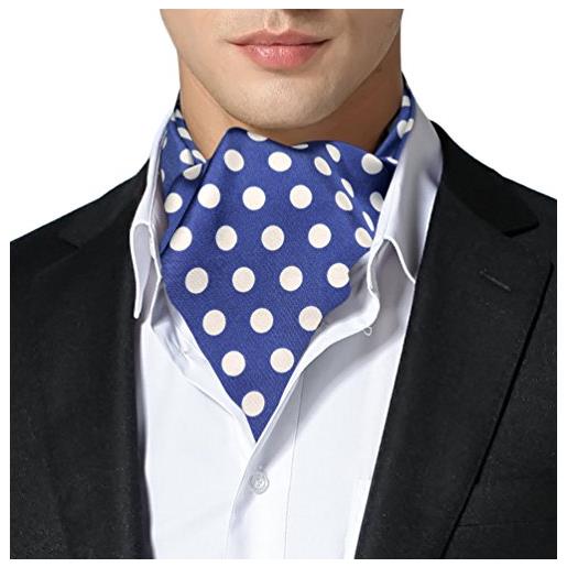 Remo Sartori - foulard uomo ascot doppia pala in seta blu con maxi pois, made in italy, uomo