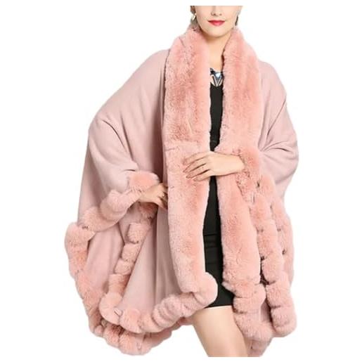 Juankrynord donna inverno capelli collare cappotto scialle poncho di grandi dimensioni maglia cardigan antivento accogliente irregolare poncho sciolto lungo peluche maglione (nero, taglia unica)
