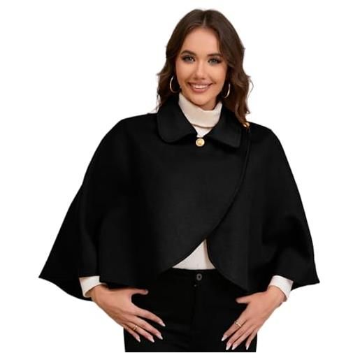YIZITU maglione da donna con risvolto poncho moda mantelle in finta lana spessa incroci maglione anteriore avvolgere scialli caldi mantello corto da donna mantello corto copertura, nero , taglia unica