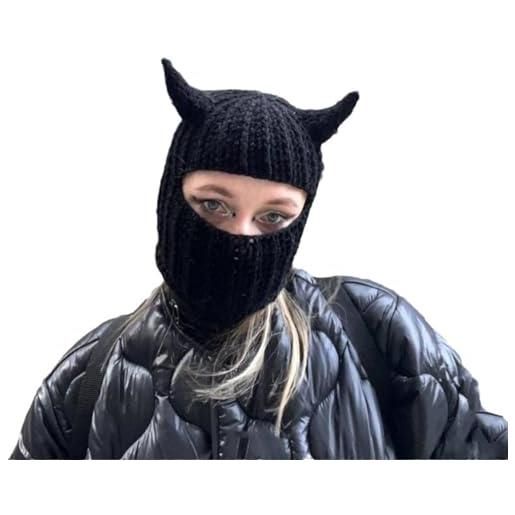 KieTeiiK berretto da diavolo, passamontagna lavorato a maglia, per donne e uomini, cappello caldo per adulti, costume di halloween, gioco di ruolo, nero, nero , 5