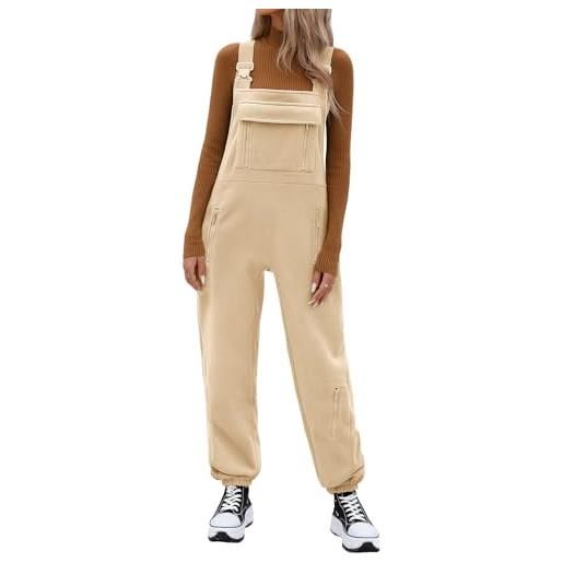 PASUDA salopette donna invernale baggy jumpsuit tuta intera calda d'inverno con tracolla regolabile e tasche multiple (nero, xxl)