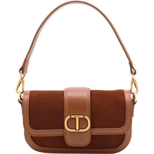 TWINSET borsa a spalla con placca logo - marrone