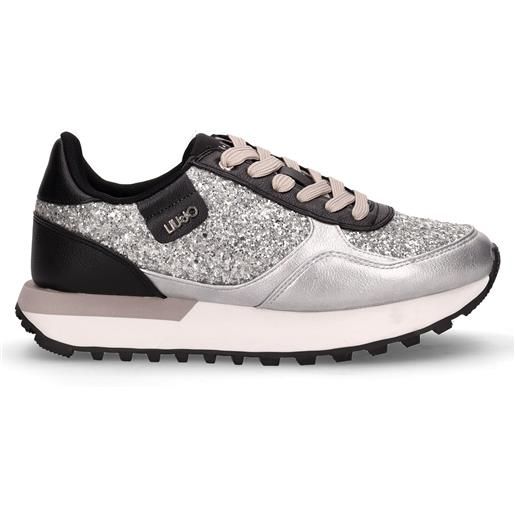 LIU-JO evelyn 915 sneaker in ecopelle e tessuto argento nero - donna - argento nero