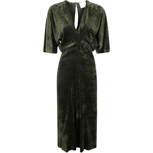 Nude abito midi in velluto con scollo a v - verde