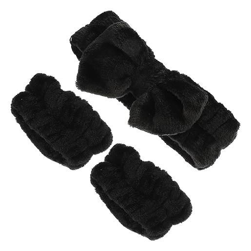 FRCOLOR fasce capelli larghe e fasce polso assorbenti per spa fascia trucco morbida e confortevole per donna nere per pulizia viso make-up e bagno