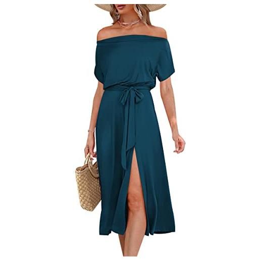 OADOBKICE donna vestito maniche corte donna vestito elegante donna vestita estate vestita fuori spalla gonna corta vestito strapazzo cameriera giallastra abiti tagliati metà lunghezza gonna blu chiaro xl